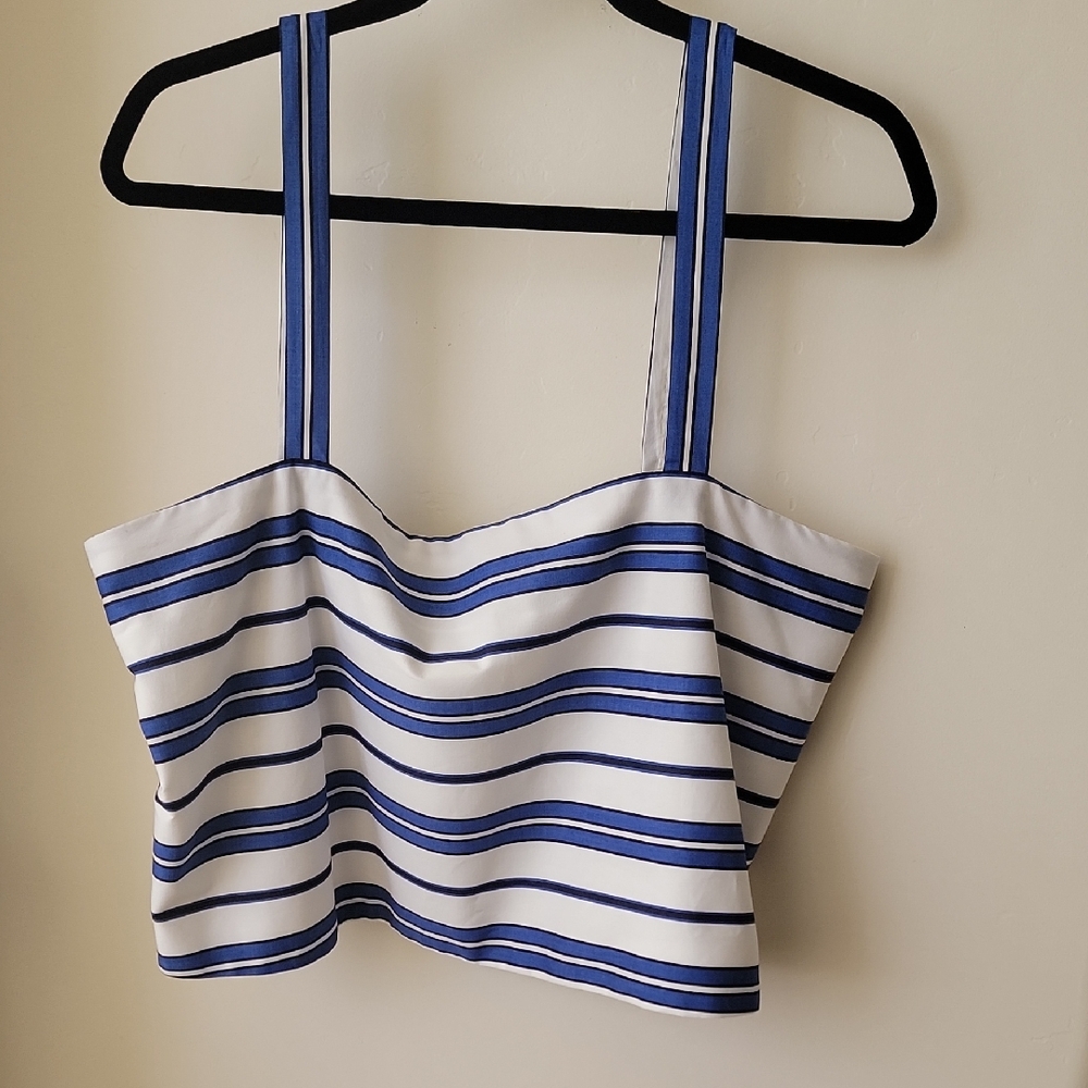 ANTONIO MELANI Blue and White Striped Tank Top